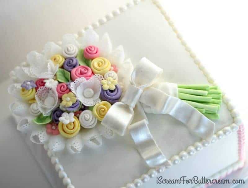 Floral and Eyelet Lace Bouquet Cake