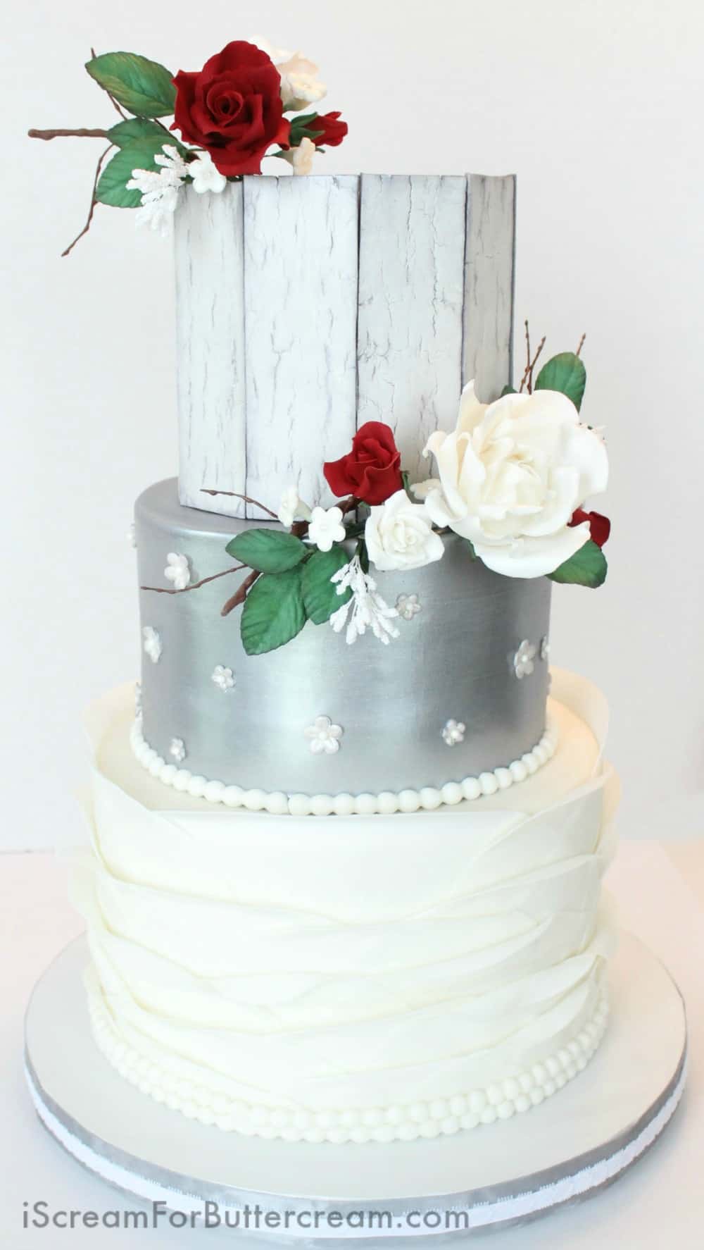 Elegant Rustic Silver Wedding Cake 