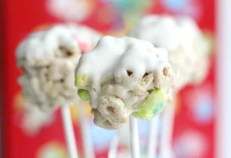 Lucky Charms White Chocolate Cereal Pops close up view